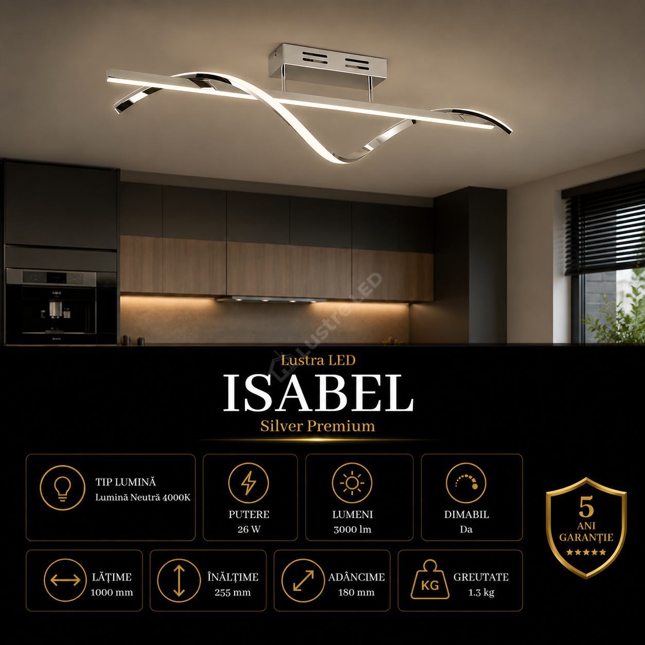 Lustra LED Premium Isabel Silver Echivalent 300W | 4000K