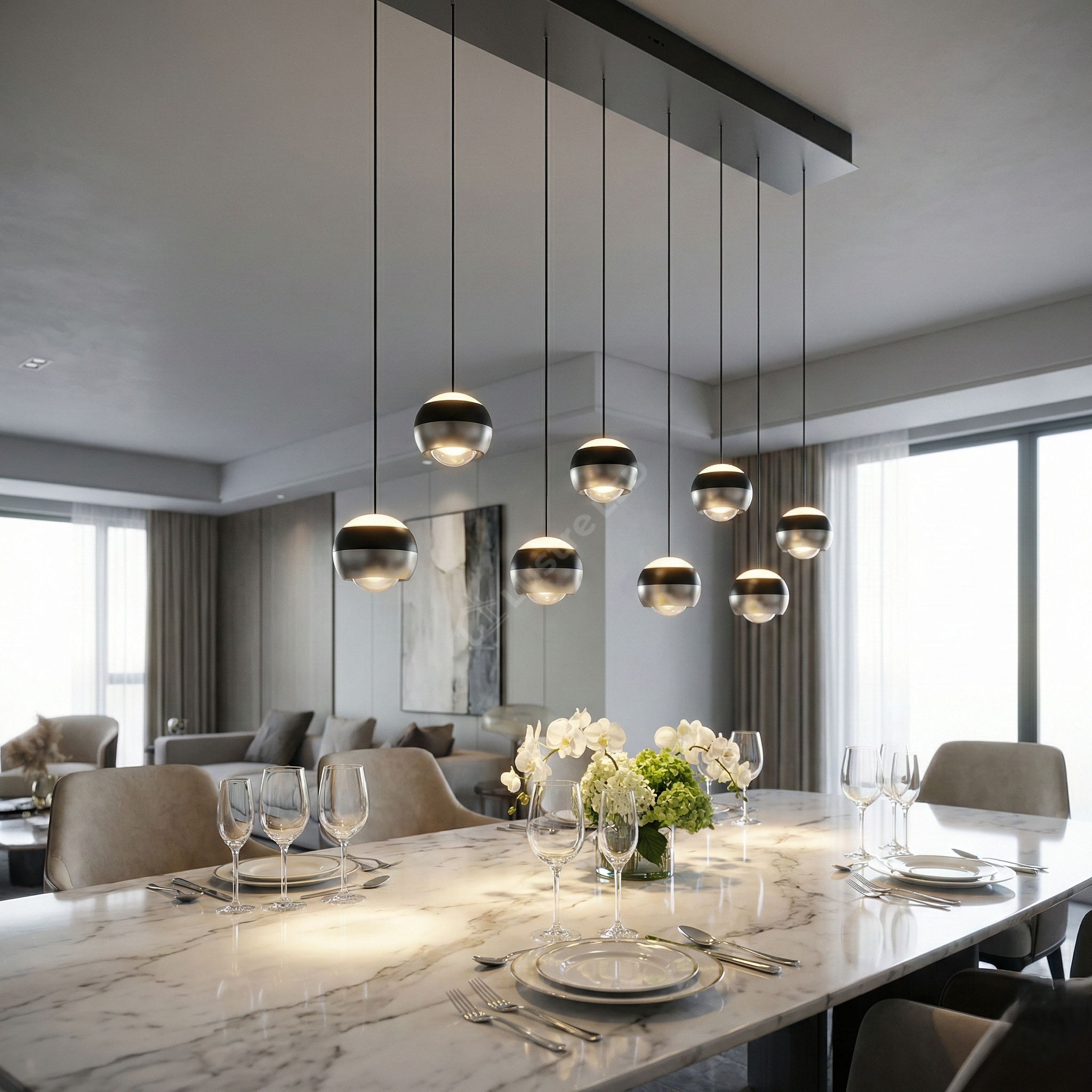 Lustra LED PREMIUM Suspendata Liniara SILVER MAXI ORBIT Echivalent 800W