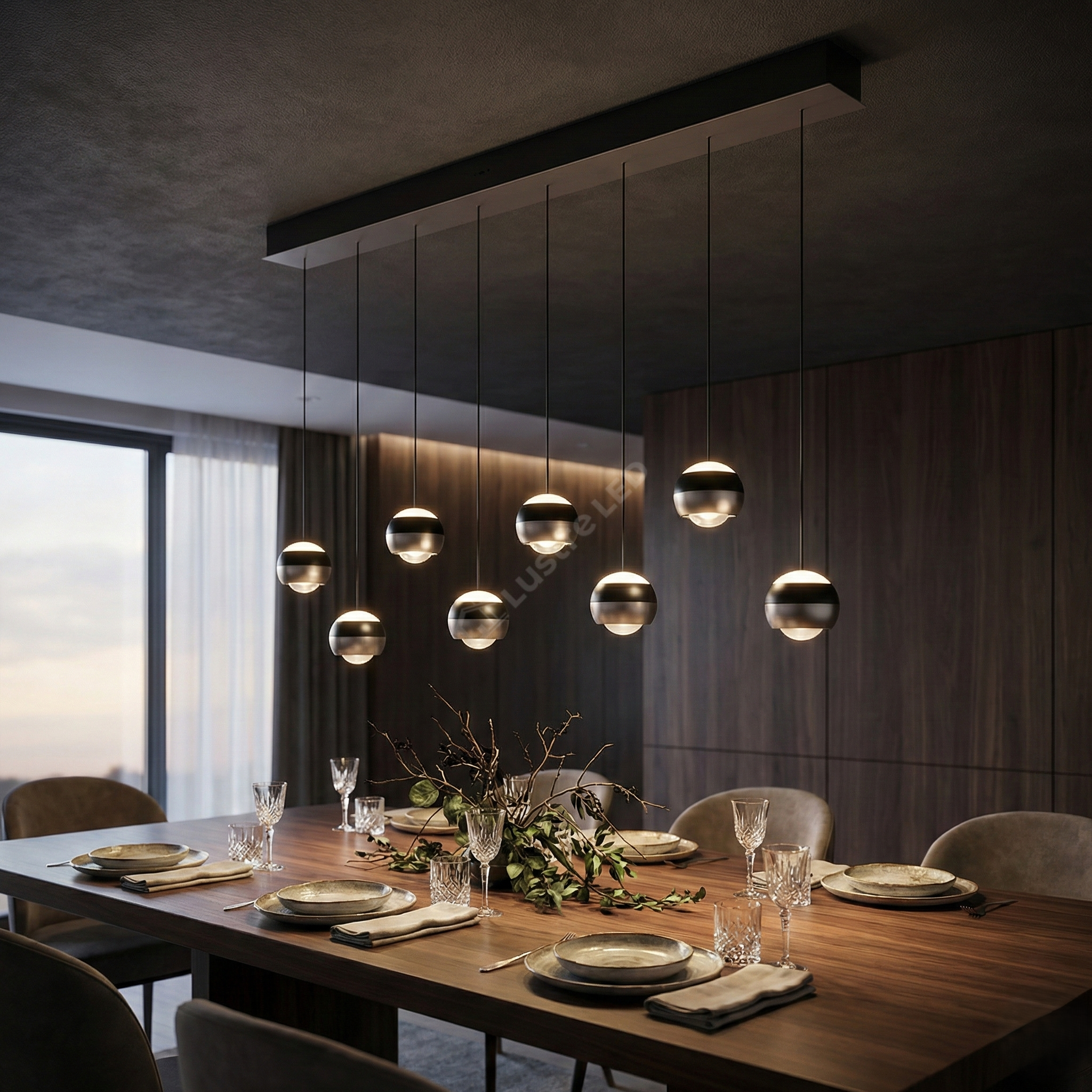 Lustra LED PREMIUM Suspendata Liniara SILVER MAXI ORBIT Echivalent 800W