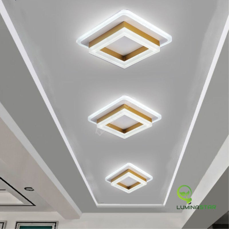 Lustra Led 64W Quadrata Gold Echivalent 200W Lighting Fixtures