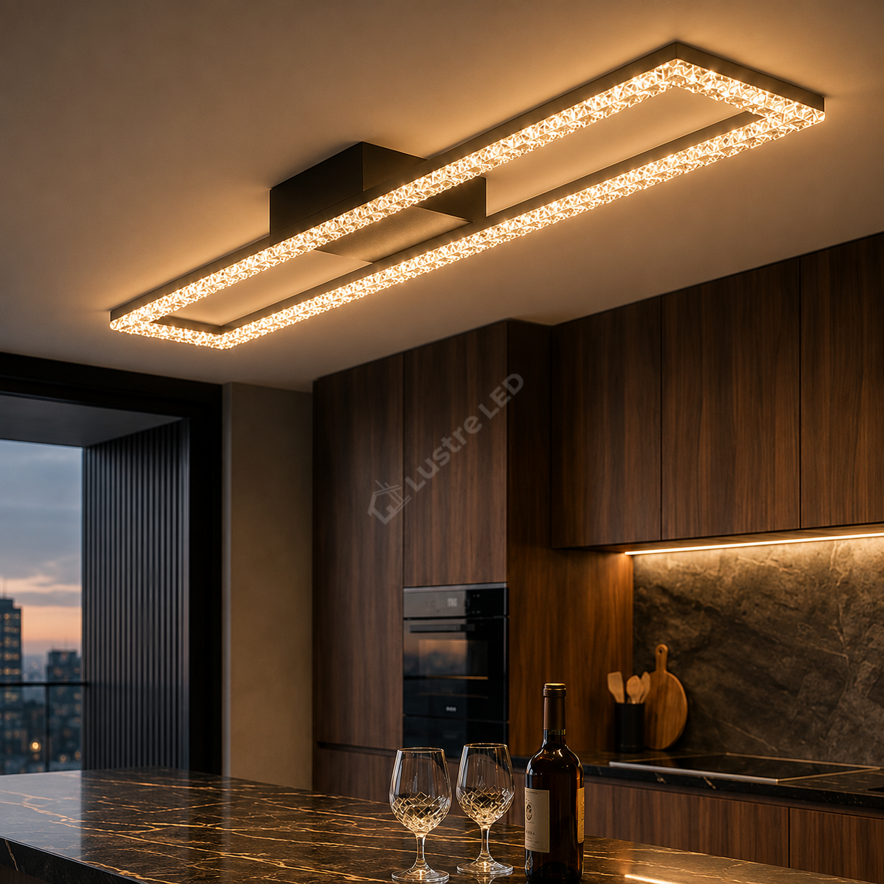 Lustra LED Rectangular 108cm Cristal Black Echivalent 400W Telecomanda