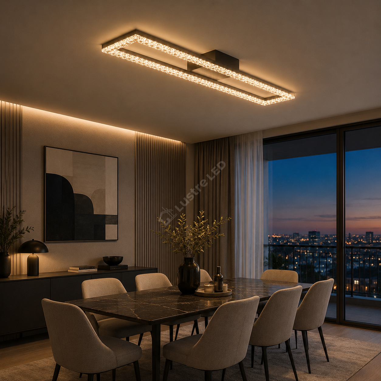 Lustra LED Rectangular 108cm Cristal Black Echivalent 400W Telecomanda