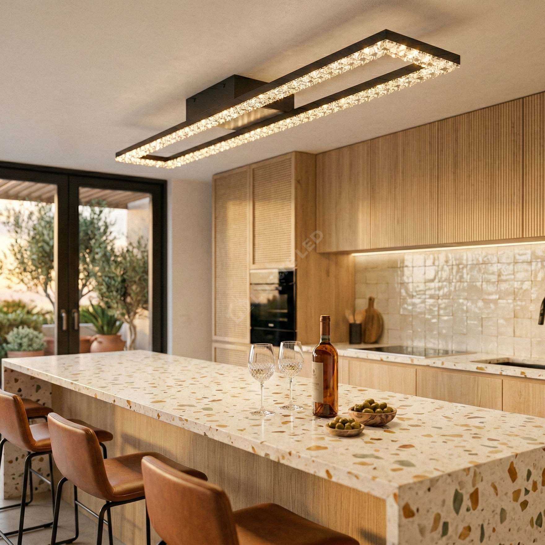 Lustra LED Rectangular 108cm Cristal Black Echivalent 400W Telecomanda