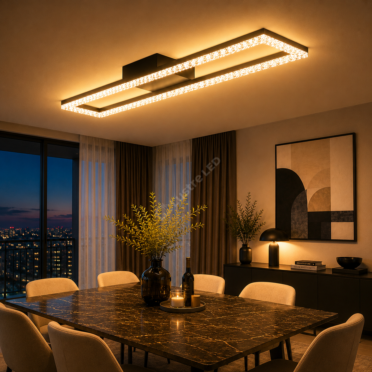 Lustra LED Rectangular 108cm Cristal Black Echivalent 400W Telecomanda
