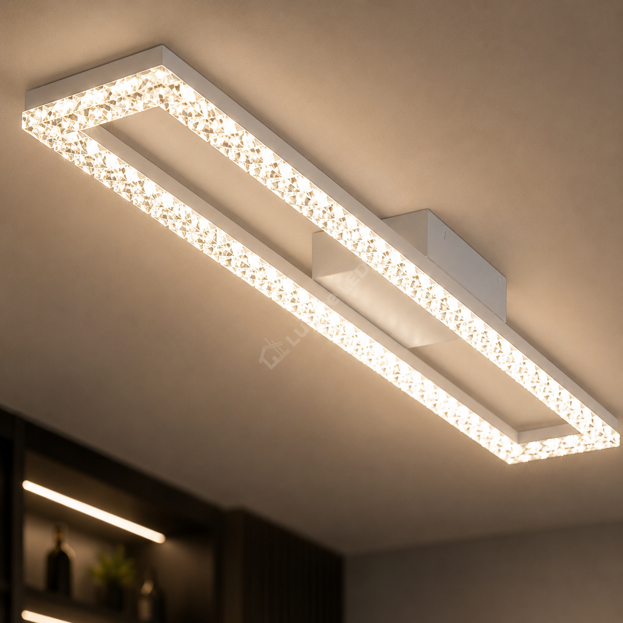 Lustra LED Rectangular 108cm Cristal White Echivalent 400W Telecomanda