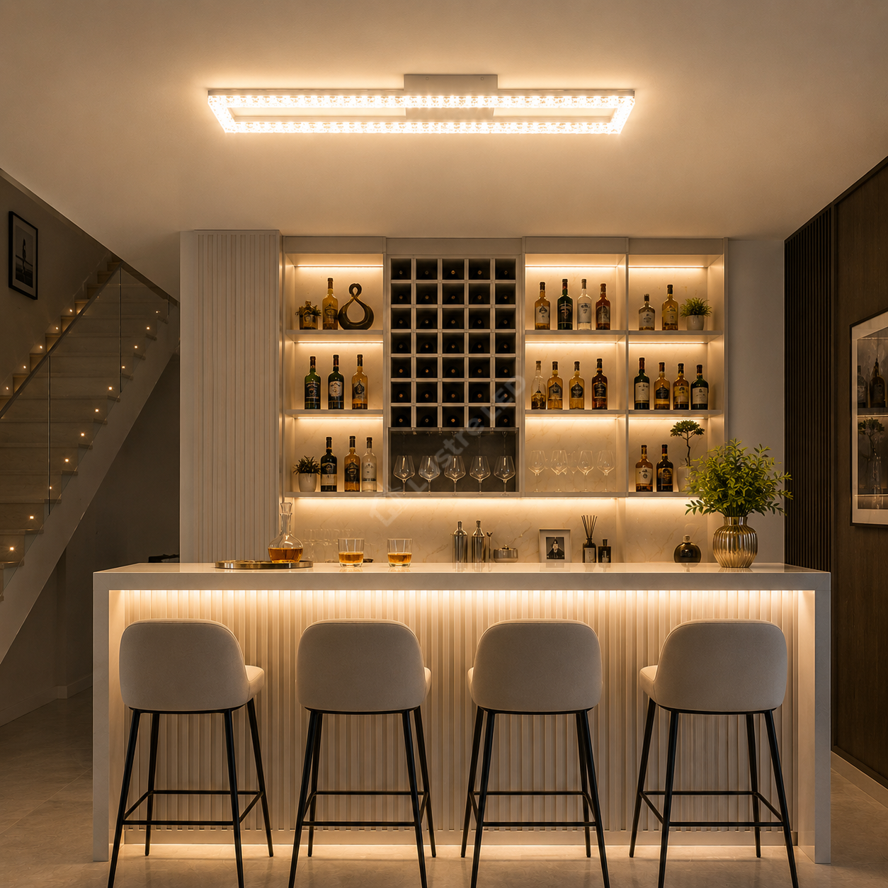 Lustra LED Rectangular 108cm Cristal White Echivalent 400W Telecomanda