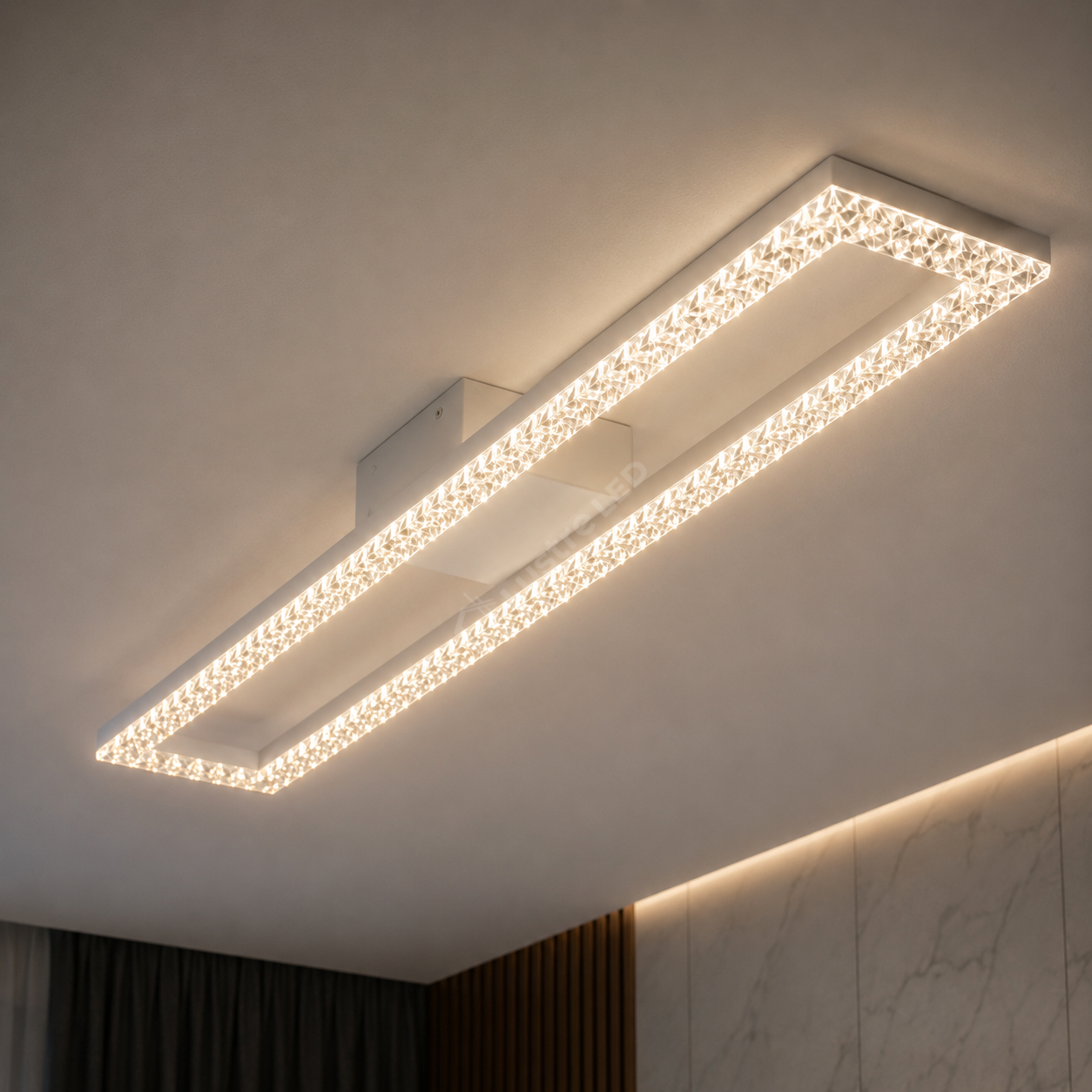 Lustra LED Rectangular 108cm Cristal White Echivalent 400W Telecomanda
