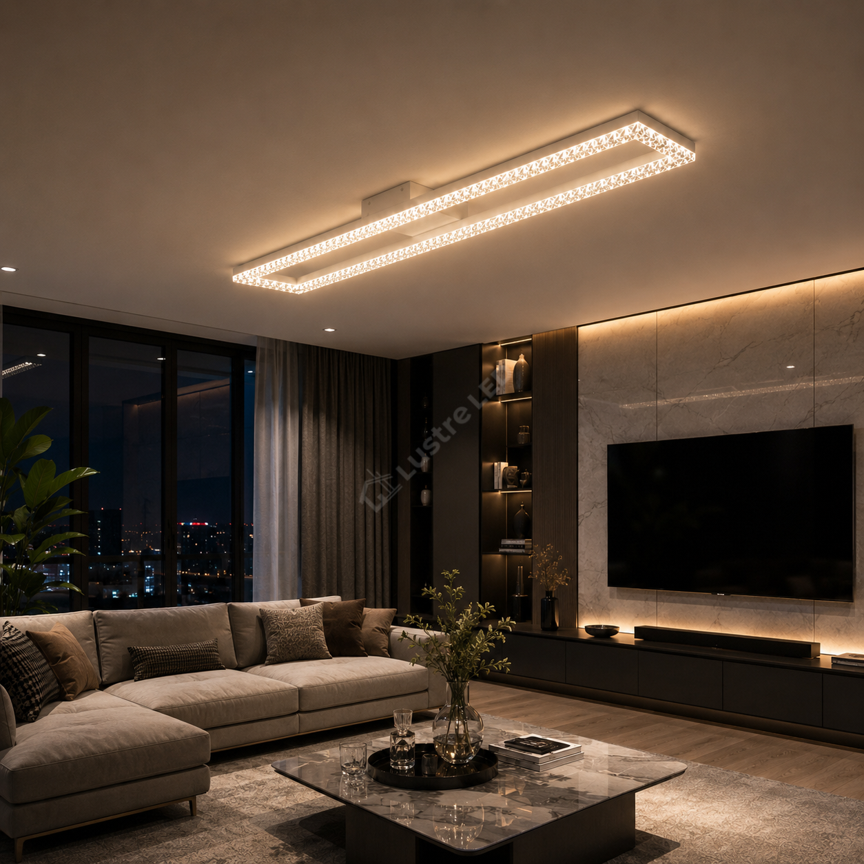 Lustra LED Rectangular 108cm Cristal White Echivalent 400W Telecomanda