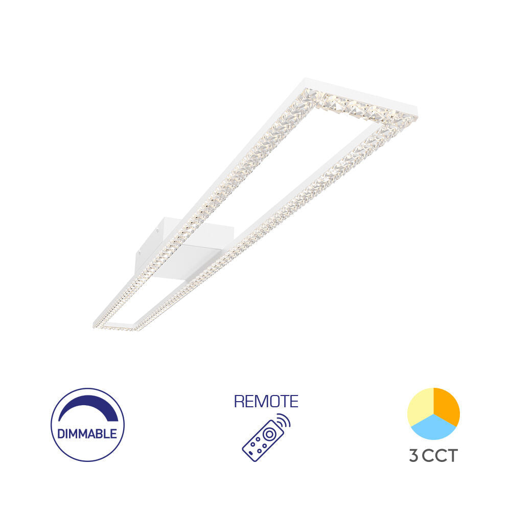 Lustra LED Rectangular 108cm Cristal White Echivalent 400W Telecomanda