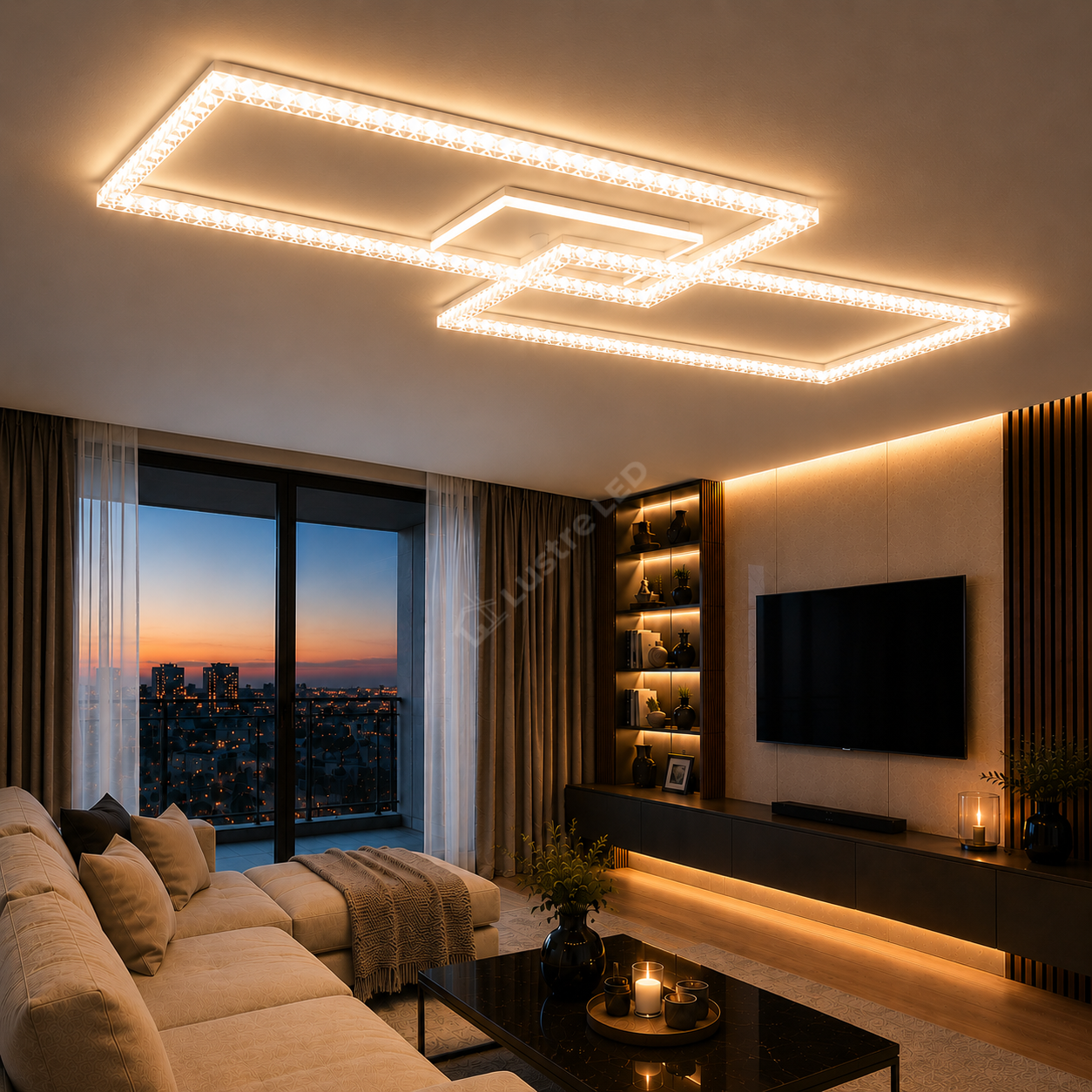 Lustra LED Rectangular 80cm Cristal White Echivalent 600W Telecomanda