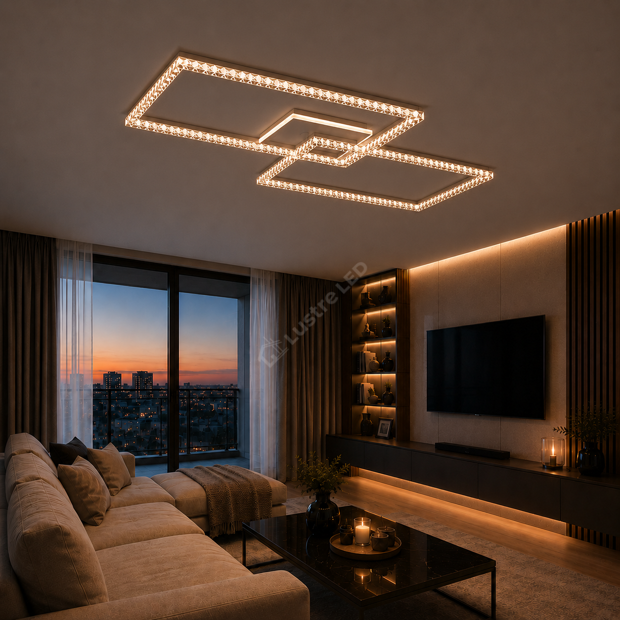 Lustra LED Rectangular 80cm Cristal White Echivalent 600W Telecomanda
