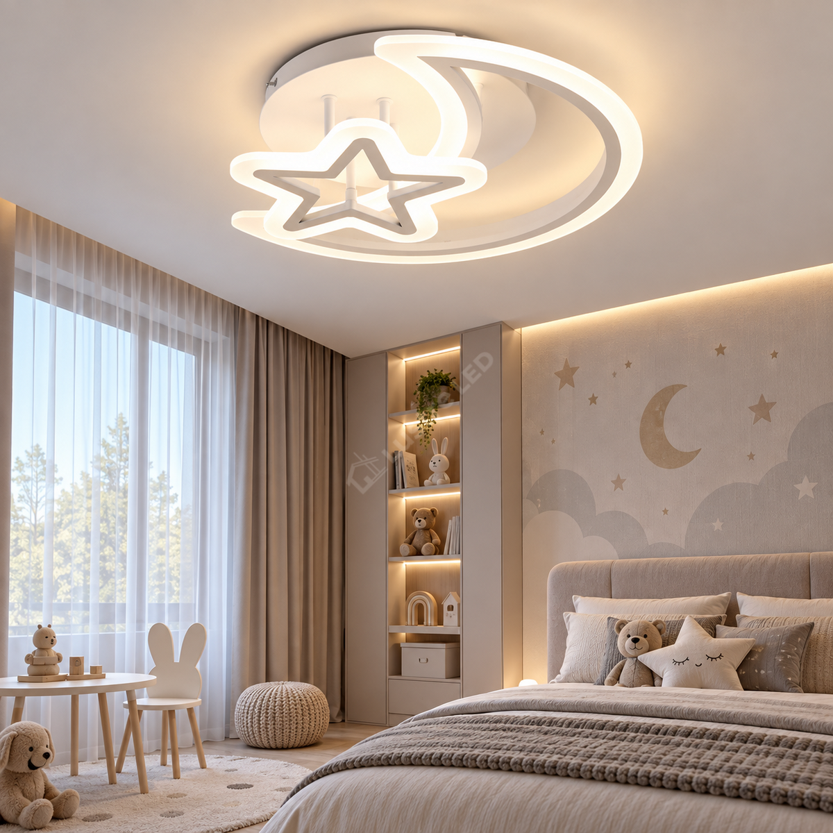 Lustra LED SEMILUNA Alba Echivalent 400W Telecomanda