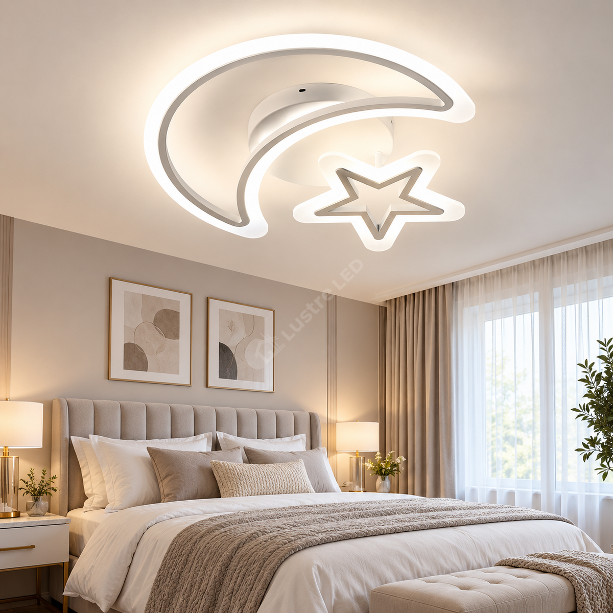 Lustra LED SEMILUNA Alba Echivalent 400W Telecomanda
