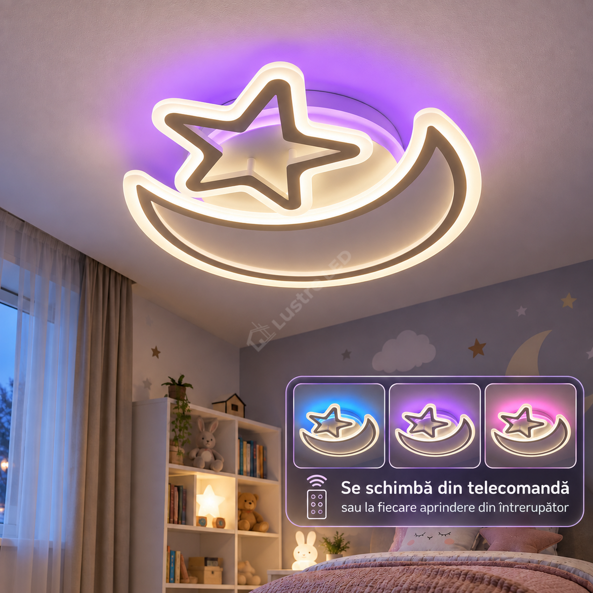 Lustra LED SEMILUNA Alba RGB Echivalent 600W Telecomanda