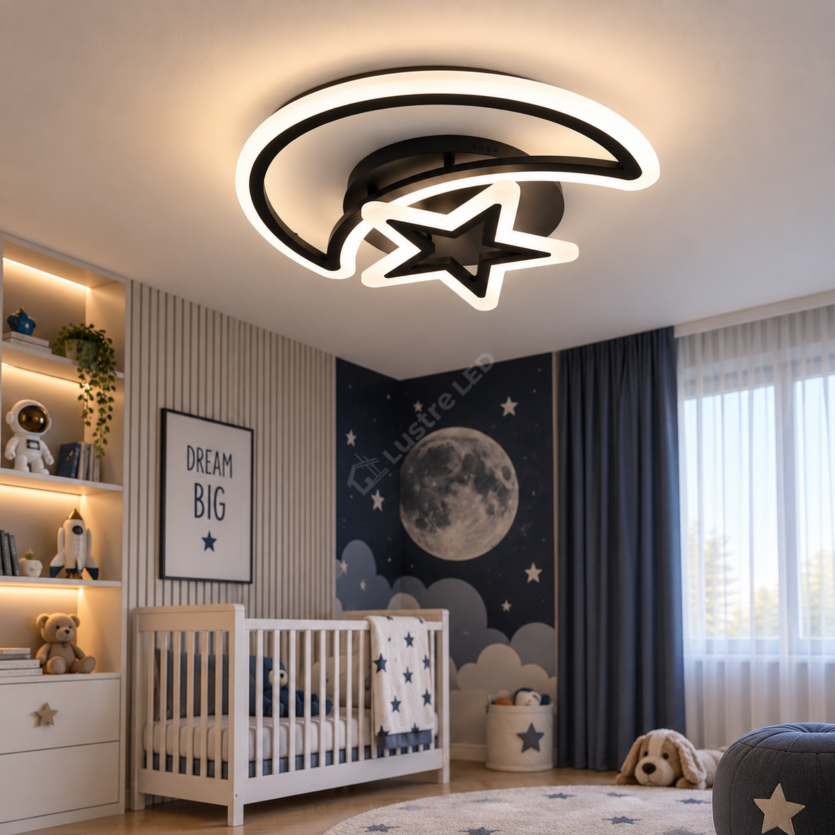 Lustra LED SEMILUNA Neagra Echivalent 400W Telecomanda