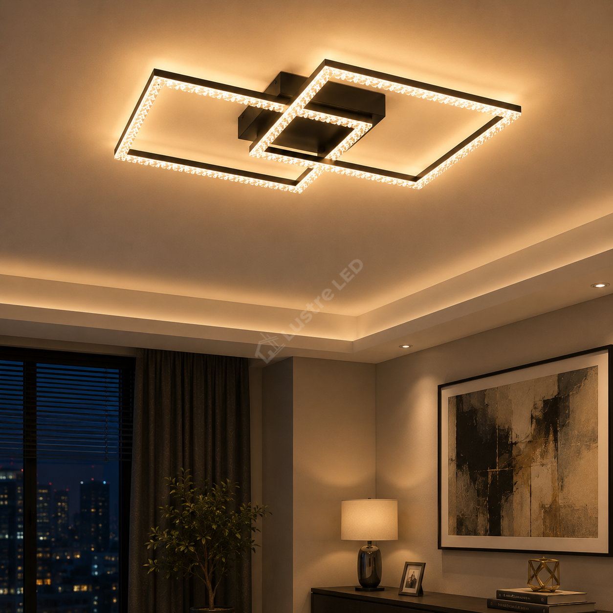 Lustra LED Square 36cm Cristal Black Echivalent 600W Telecomanda