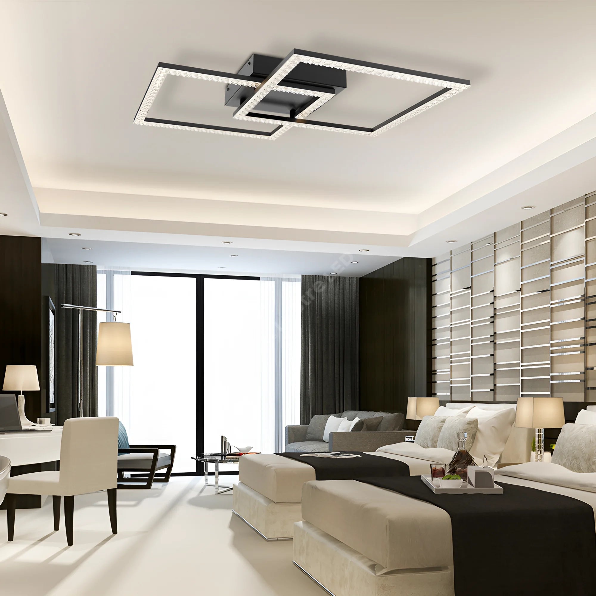 Lustra LED Square 36cm Cristal Black Echivalent 600W Telecomanda