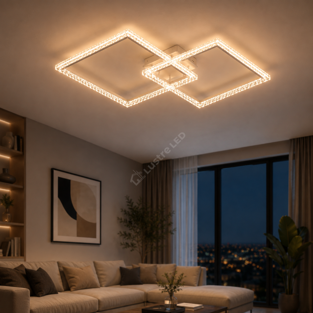 Lustra LED Square 36cm Cristal White Echivalent 600W Telecomanda