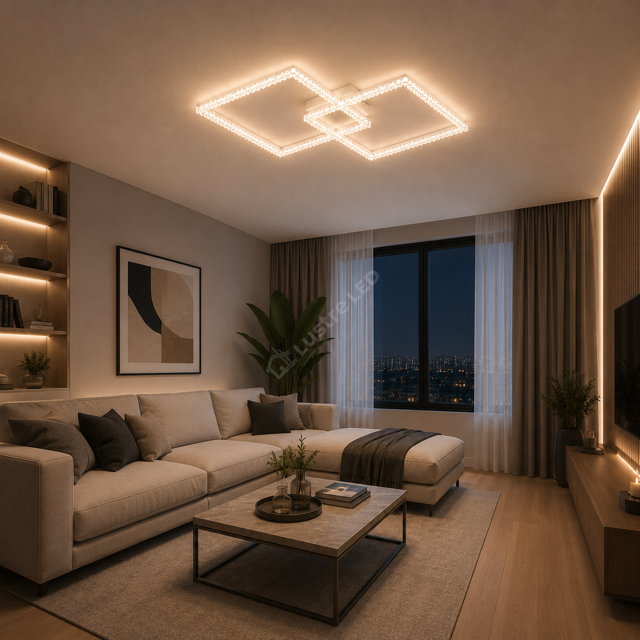 Lustra LED Square 36cm Cristal White Echivalent 600W Telecomanda