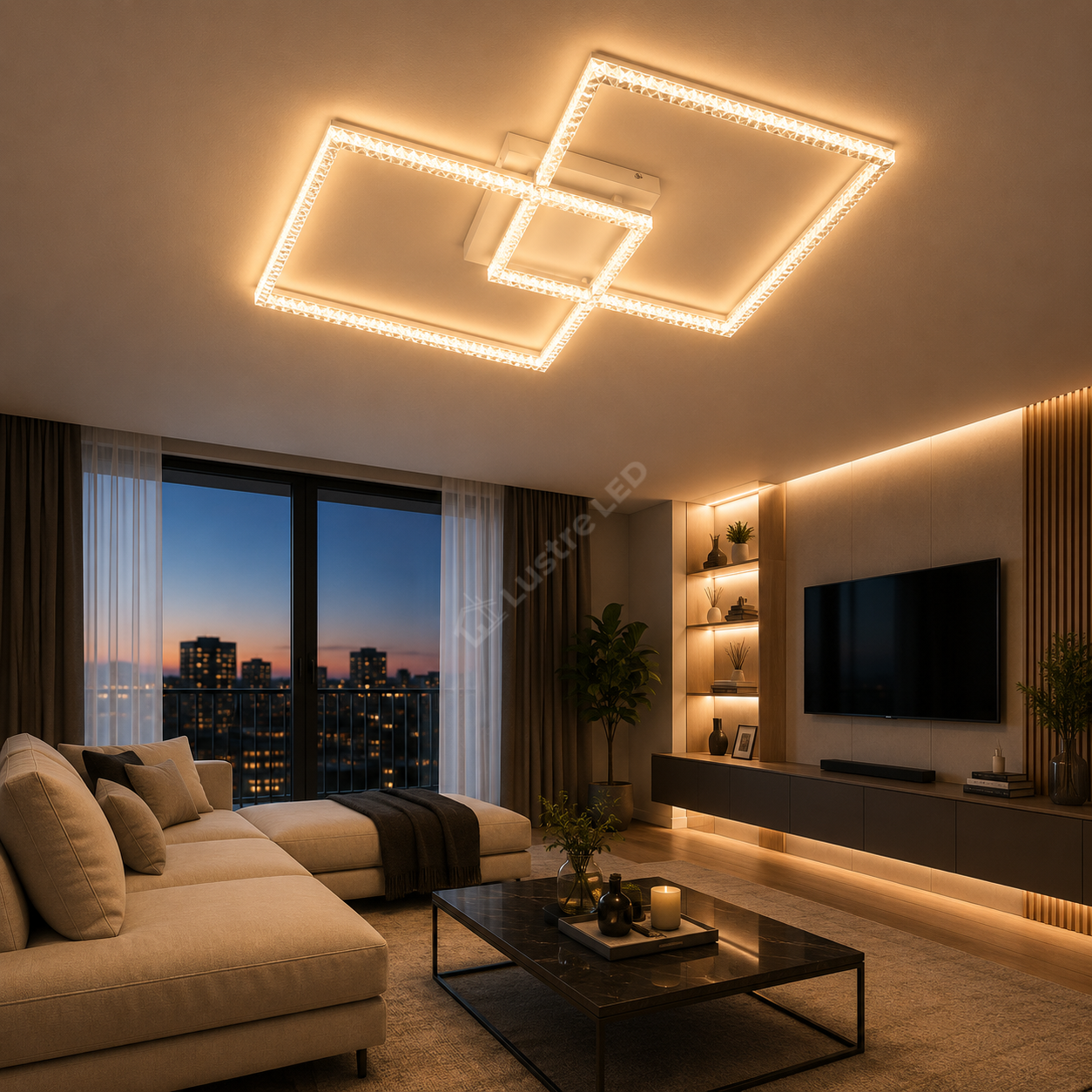 Lustra LED Square 36cm Cristal White Echivalent 600W Telecomanda