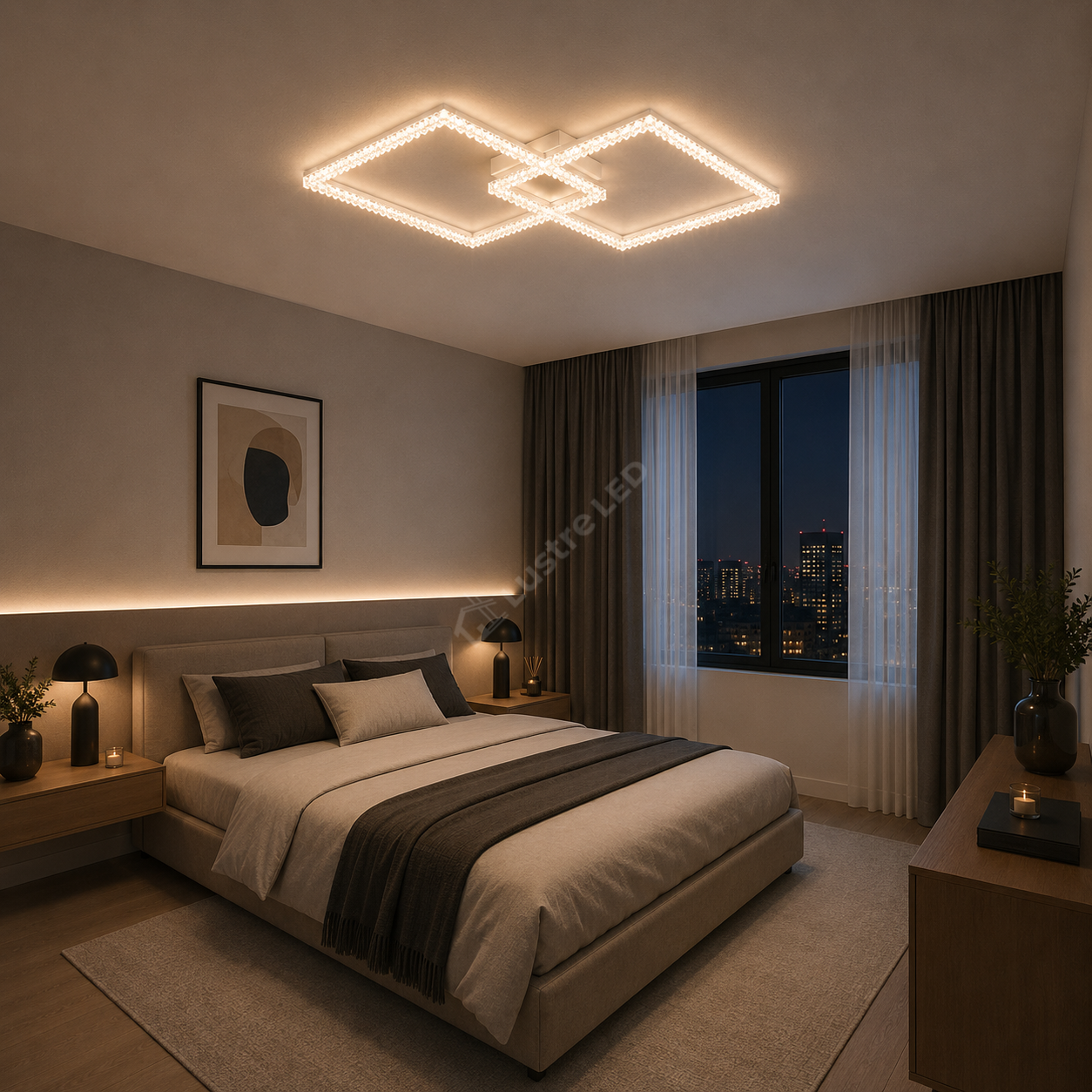 Lustra LED Square 36cm Cristal White Echivalent 600W Telecomanda