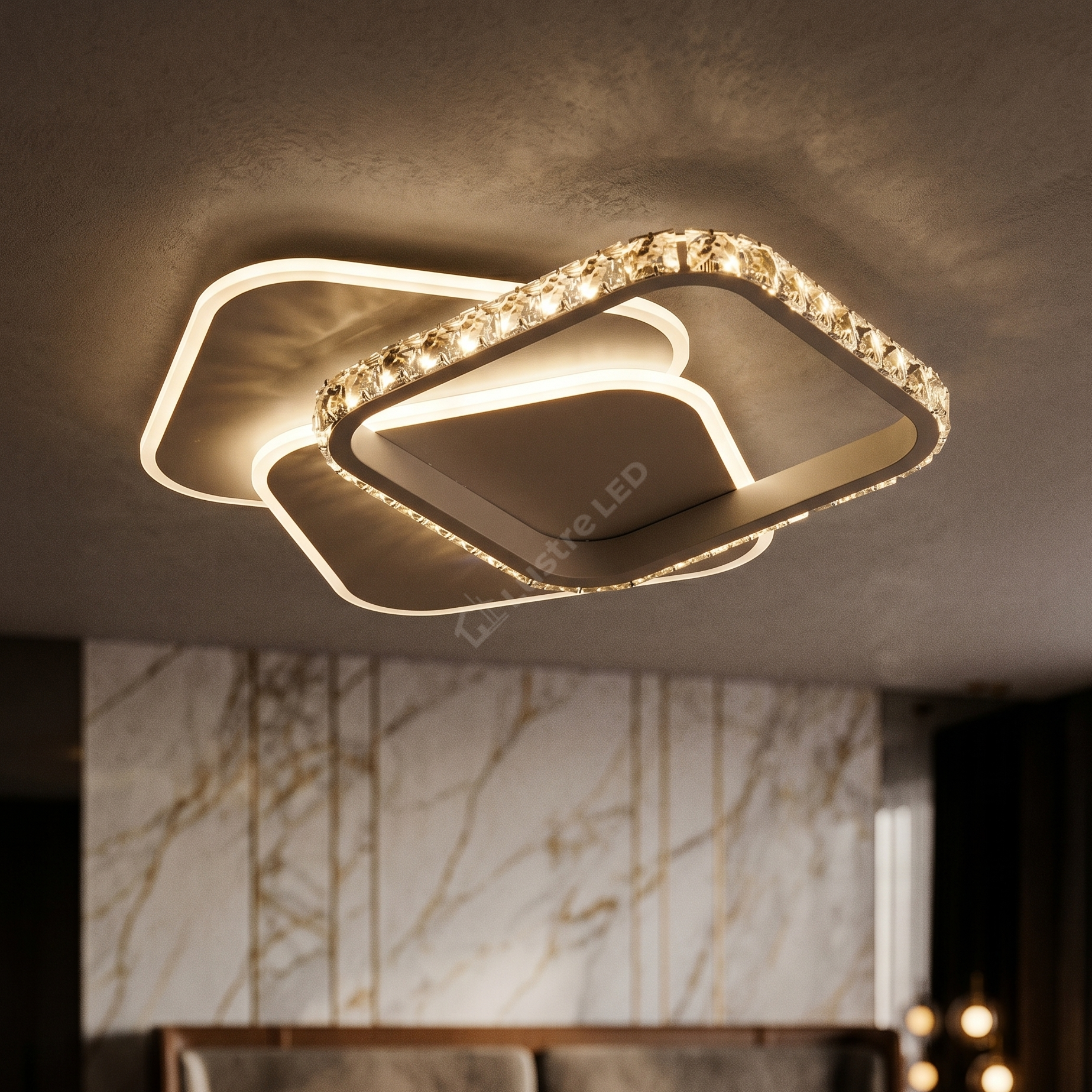 Lustra LED SQUARES Cristal 48cm Echivalent 800W Telecomanda