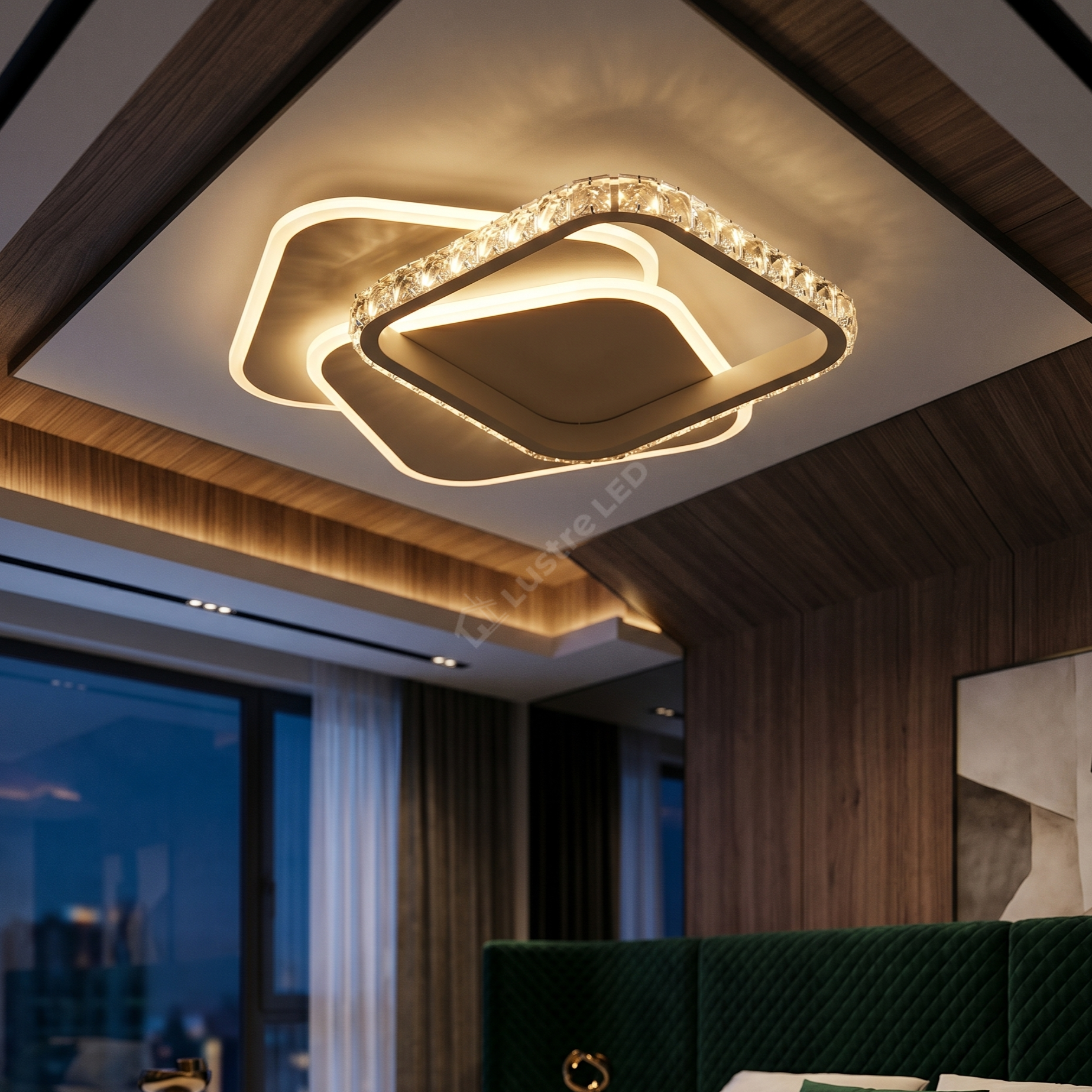 Lustra LED SQUARES Cristal 48cm Echivalent 800W Telecomanda