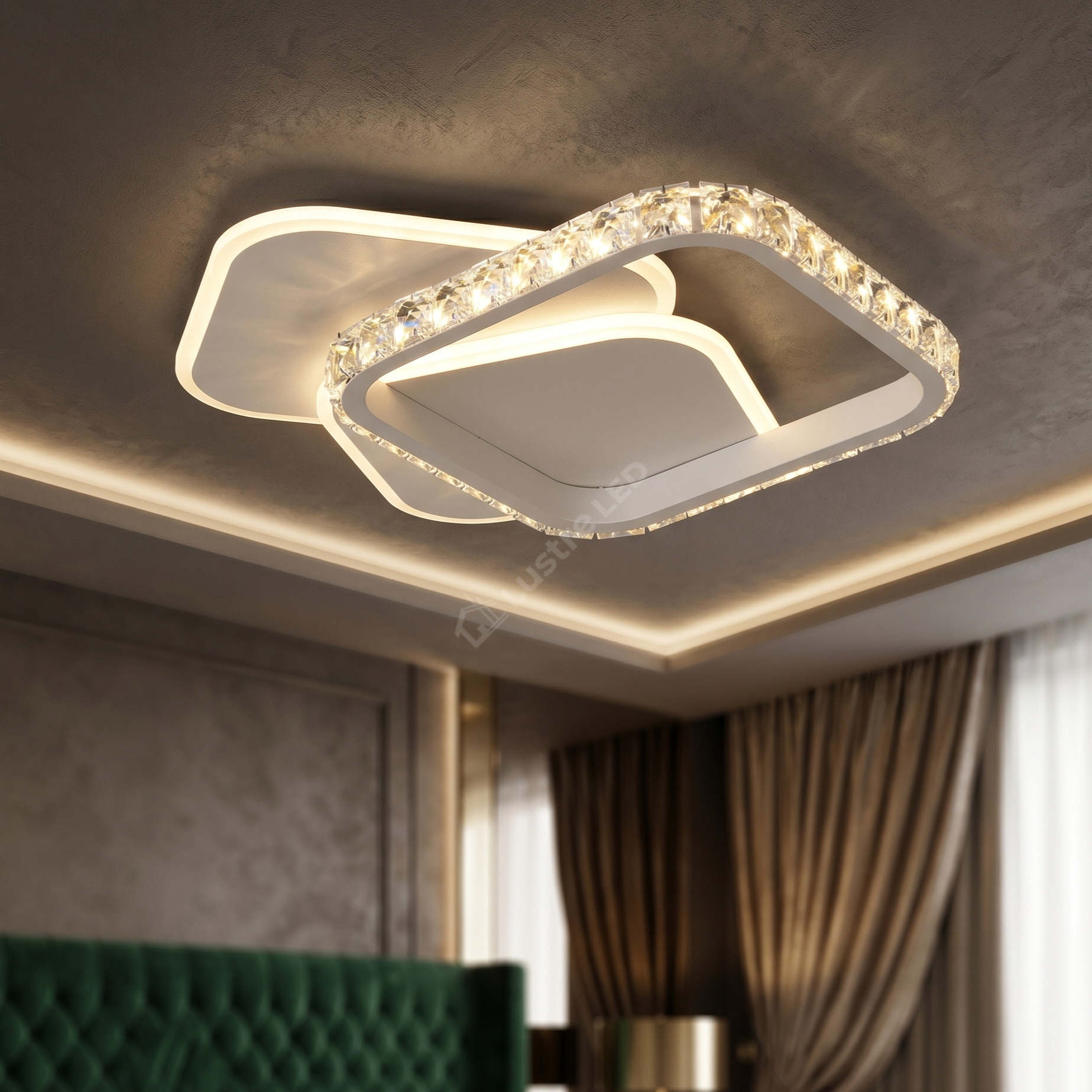 Lustra LED SQUARES Cristal 48cm Echivalent 800W Telecomanda