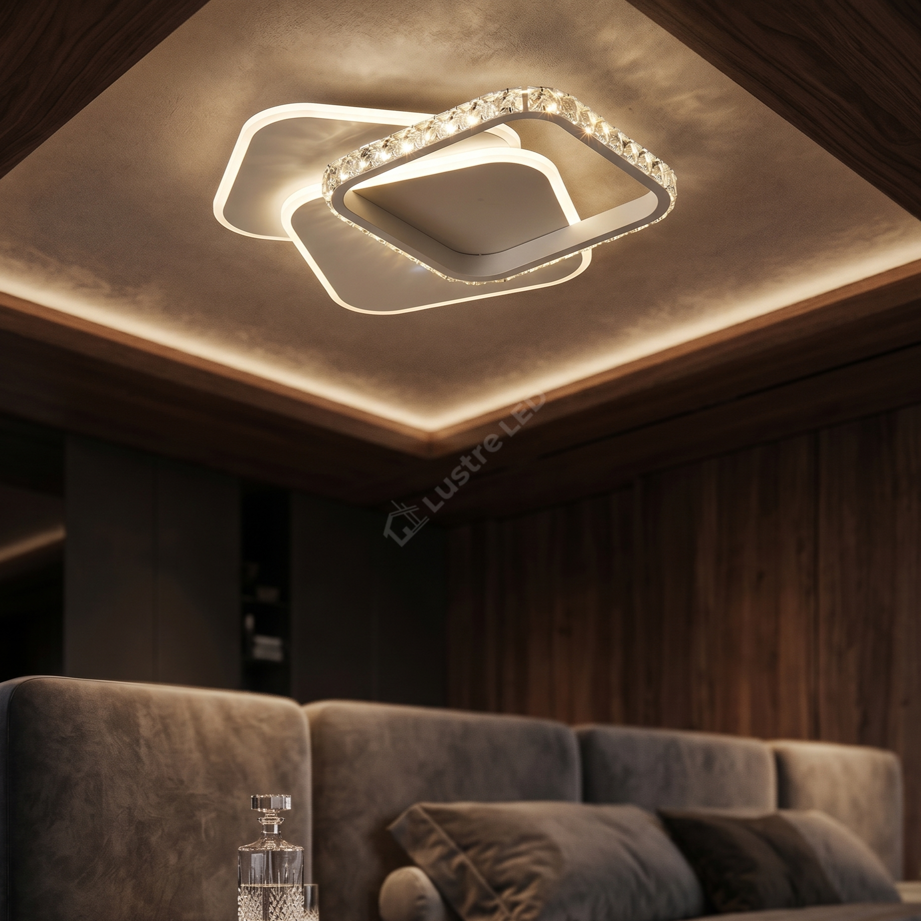 Lustra LED SQUARES Cristal 48cm Echivalent 800W Telecomanda