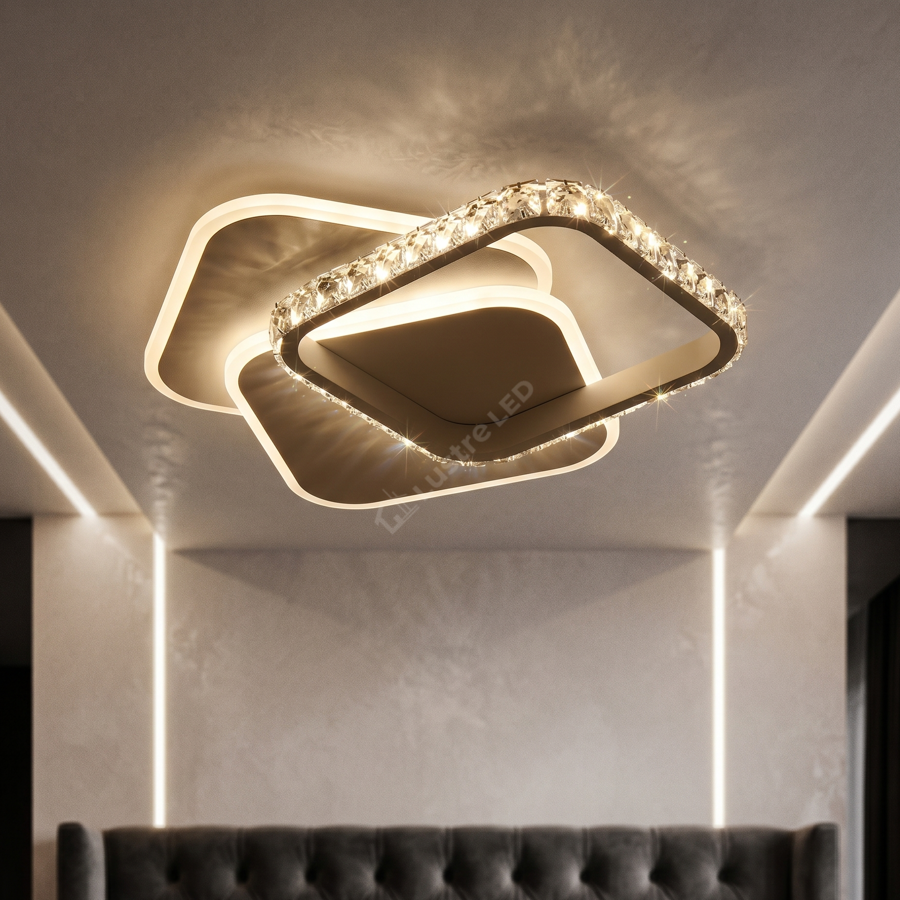 Lustra LED SQUARES Cristal 48cm Echivalent 800W Telecomanda