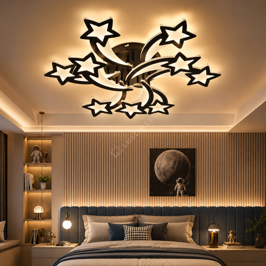 Lustra LED STAR Gigant Black Echivalent 800W Telecomanda