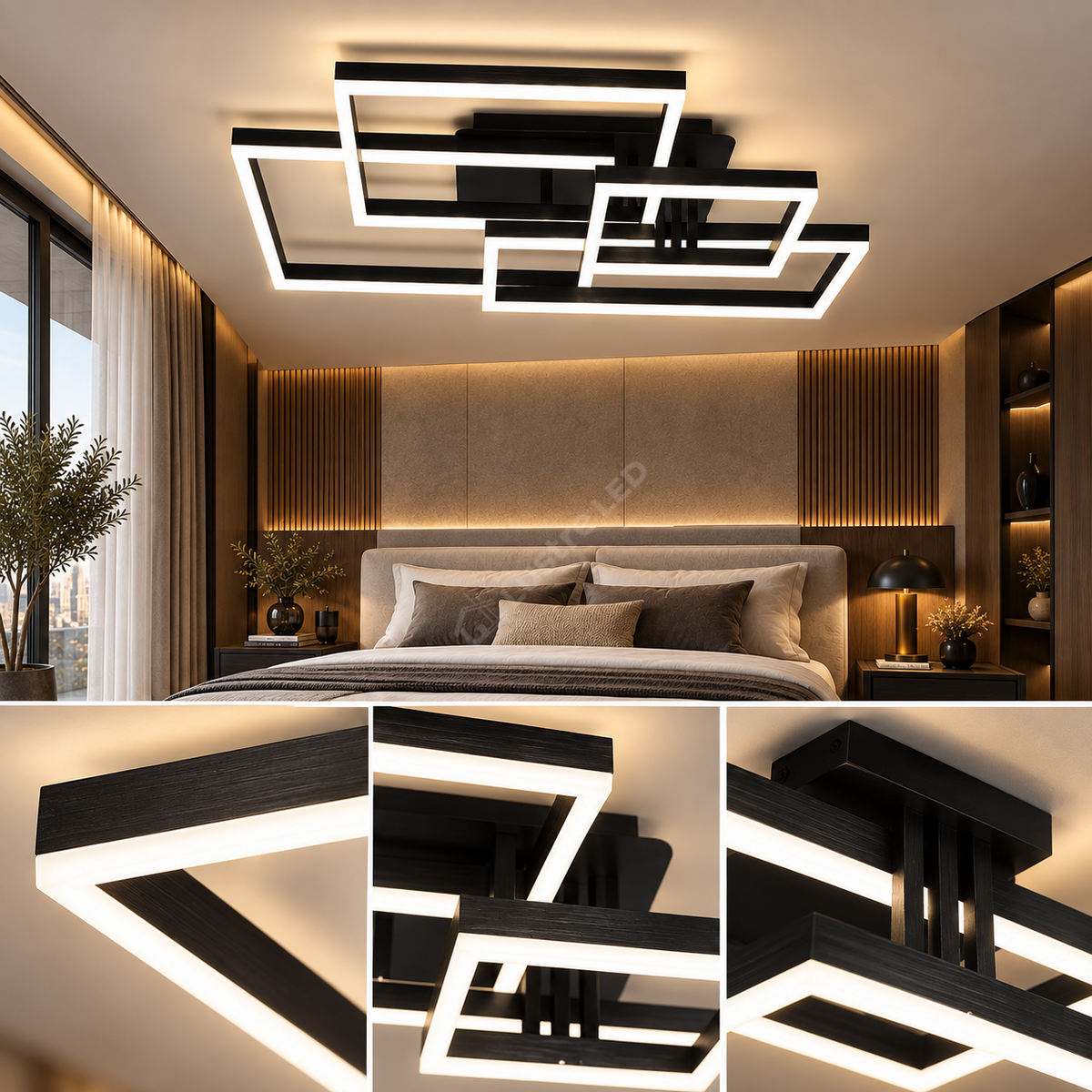 Lustra LED Straight Angles Black Echivalent 800W Telecomanda
