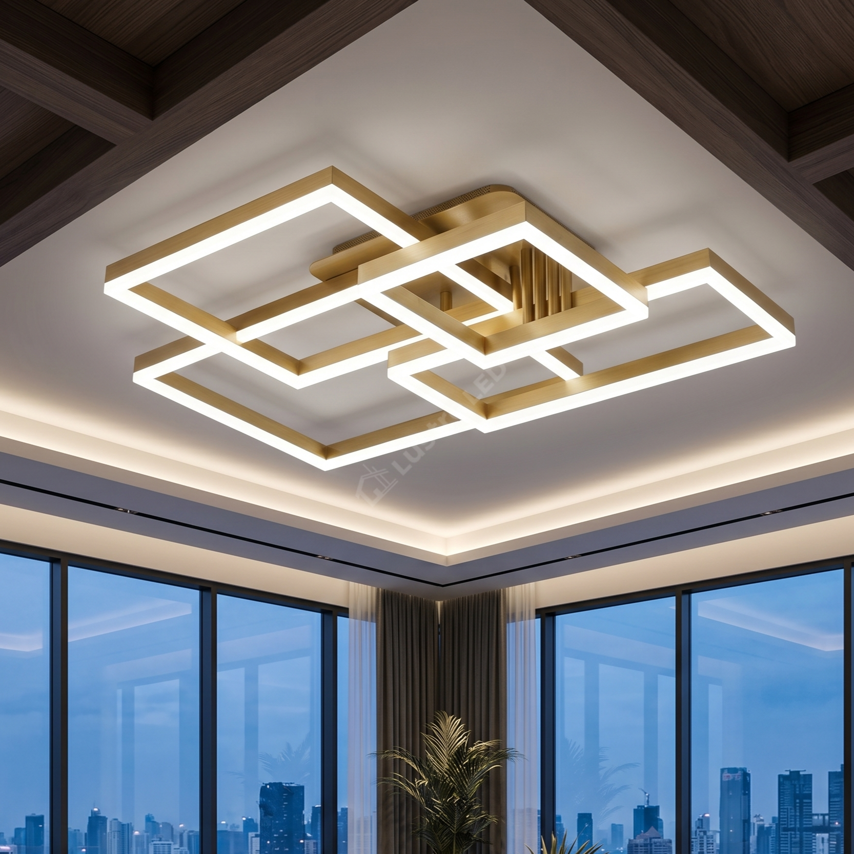 Lustra LED Straight Angles Gold Echivalent 800W Telecomanda