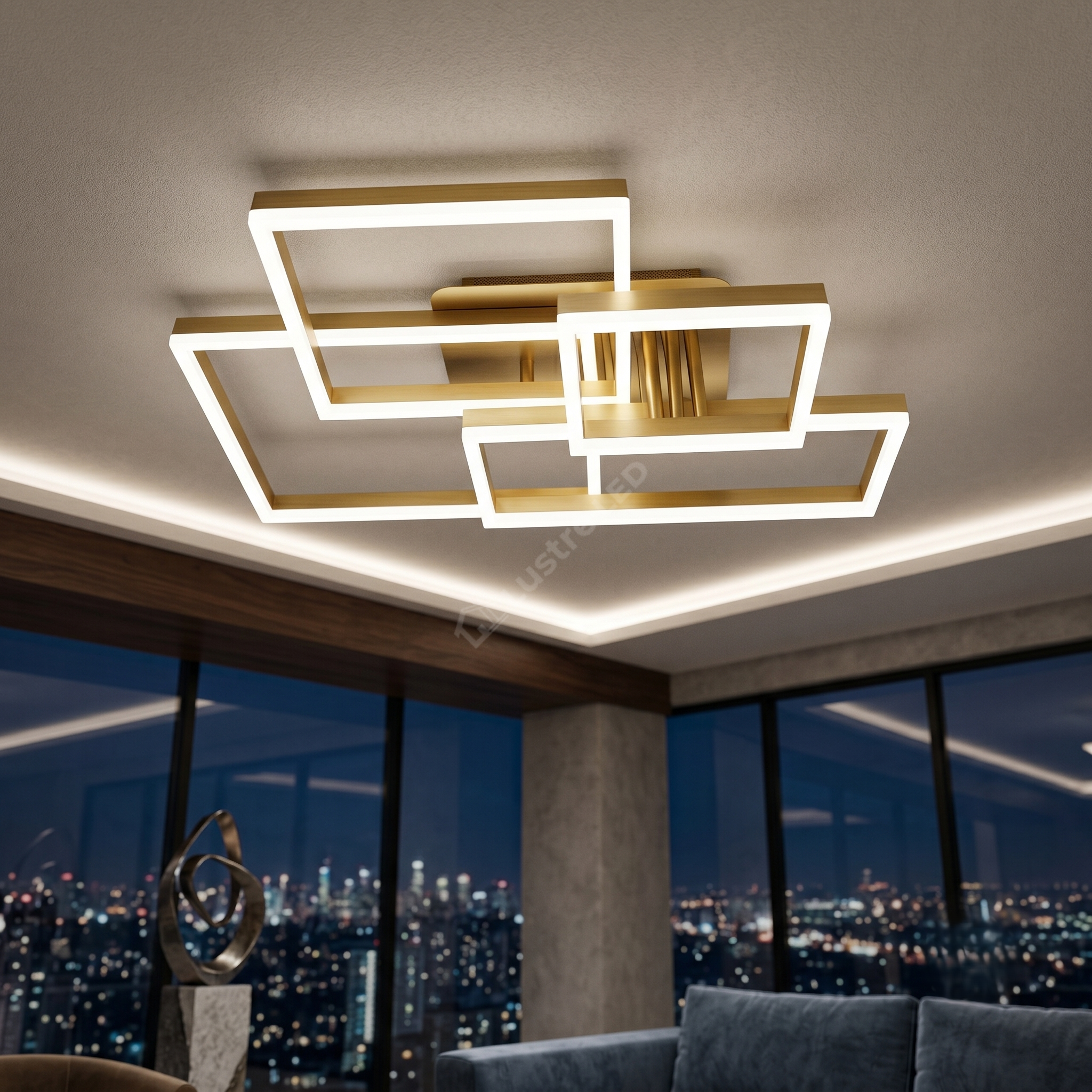 Lustra LED Straight Angles Gold Echivalent 800W Telecomanda