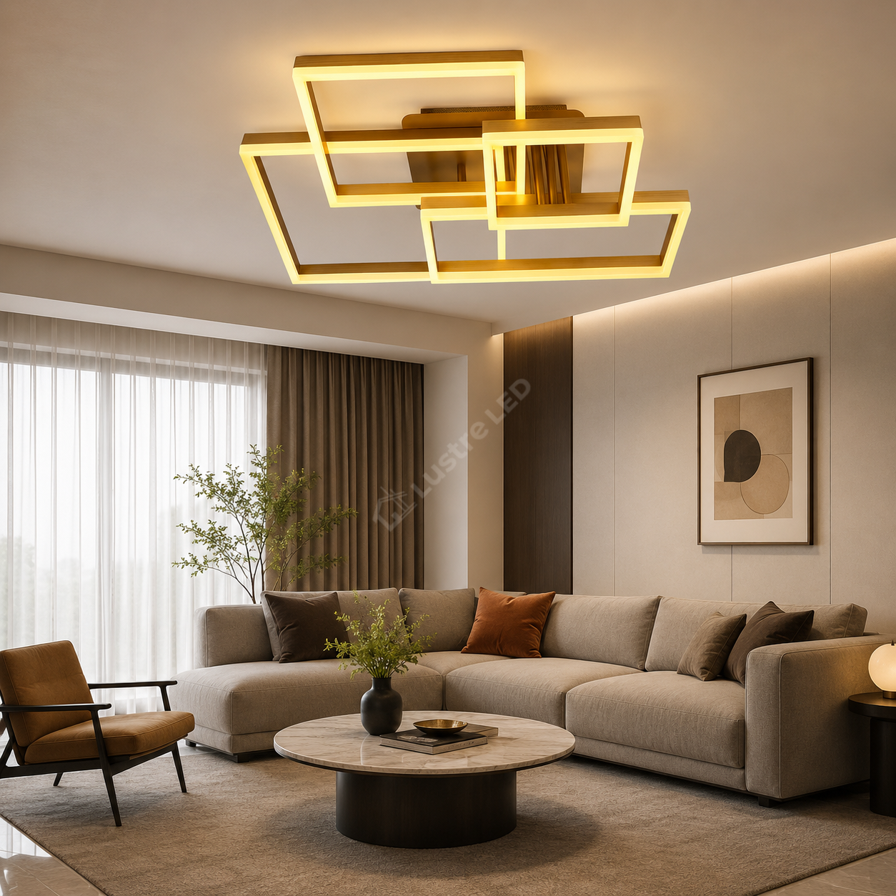 Lustra LED Straight Angles Gold Echivalent 800W Telecomanda