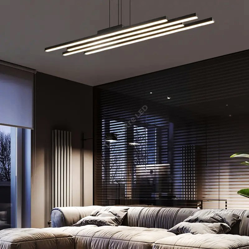 Lustra Led Suspendata 4 Linnes Black Echivalent 400W Telecomanda Lighting Fixtures