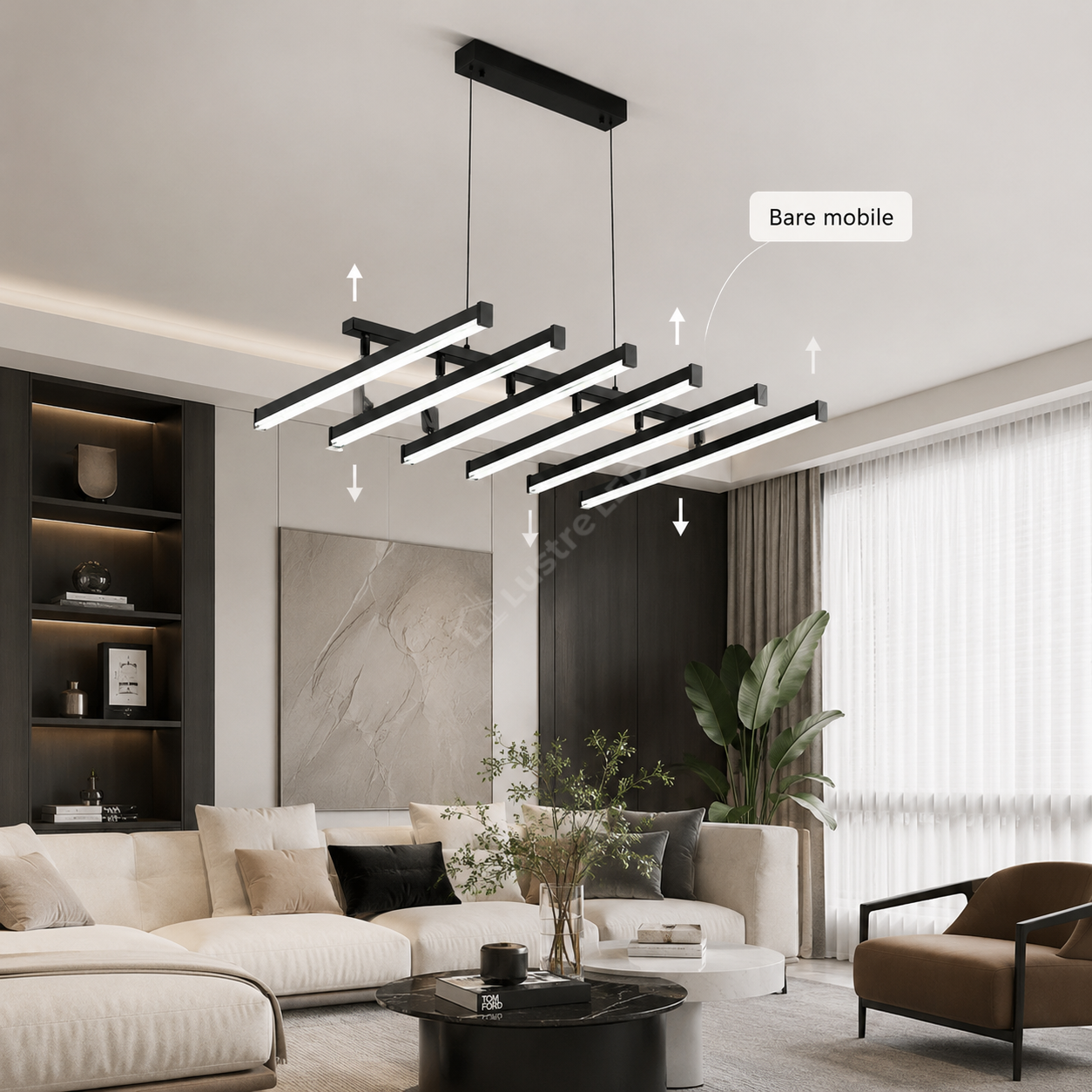 Lustra LED Suspendata 6 Linii Reglabile Black Echivalent 800W Telecomanda