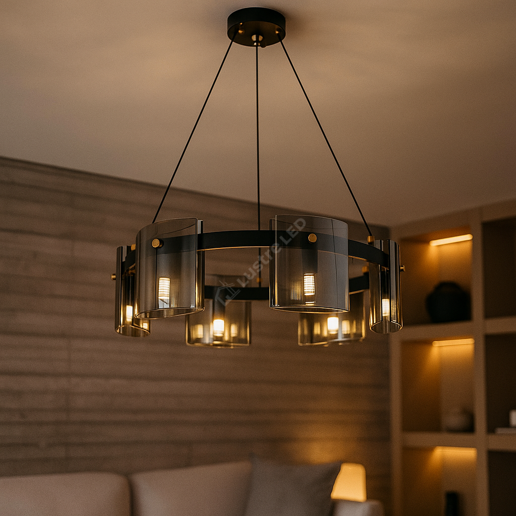 Lustra LED G9X6 Modern Black Glass NEAGRA / SUSPENDATE Lighting Fixtures