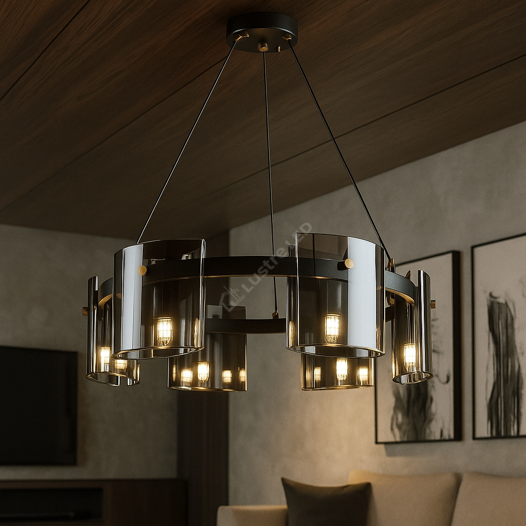 Lustra LED G9X6 Modern Black Glass NEAGRA / SUSPENDATE Lighting Fixtures