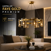 Lustra LED Suspendata 60cm 6xG9 Faye Gold Sticla Fumurie