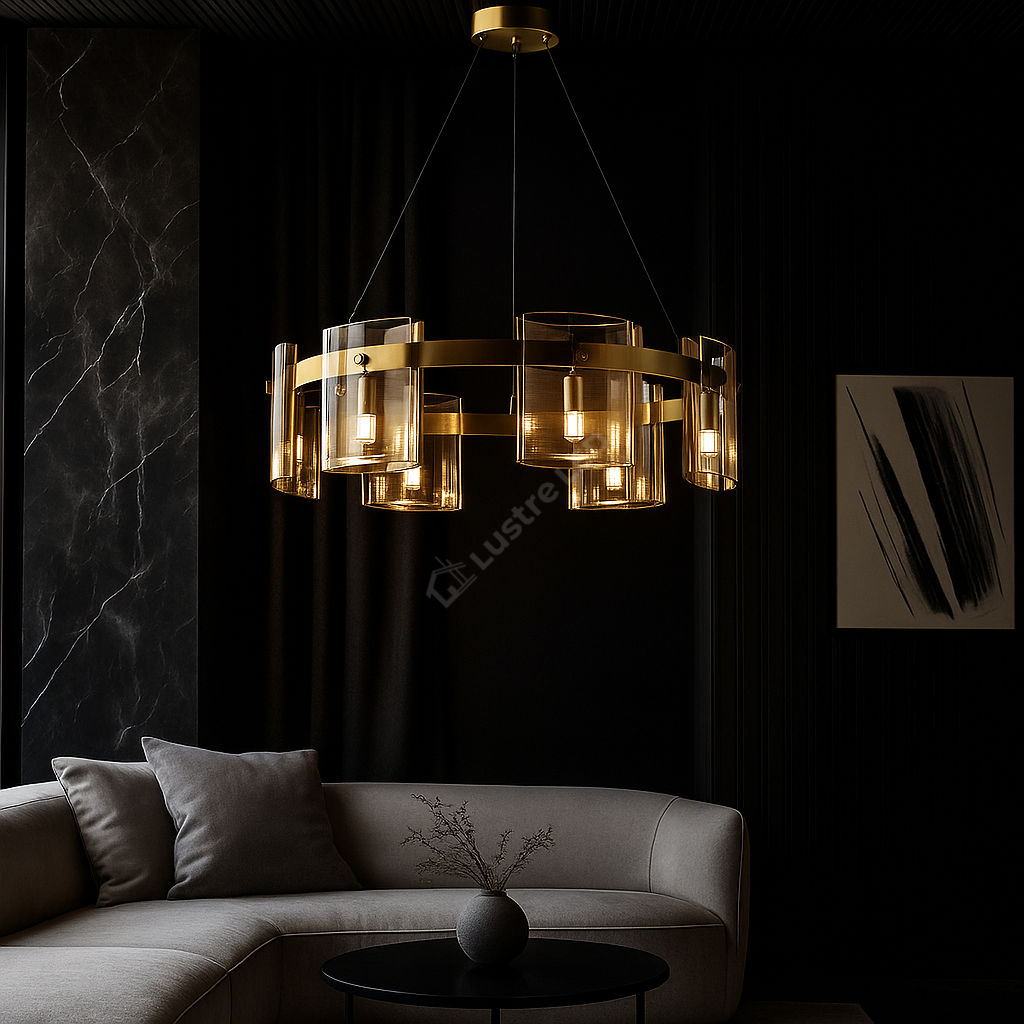 Lustra LED Suspendata Faye G9X6 Modern Gold Glass AURIE / SUSPENDATA Chandeliers Crystal