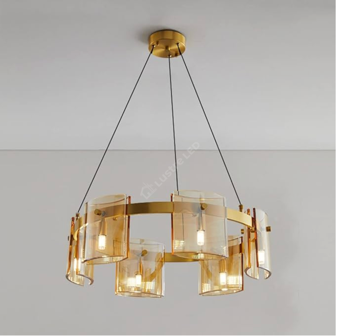 Lustra LED Suspendata Faye G9X6 Modern Gold Glass AURIE / SUSPENDATA Chandeliers Crystal
