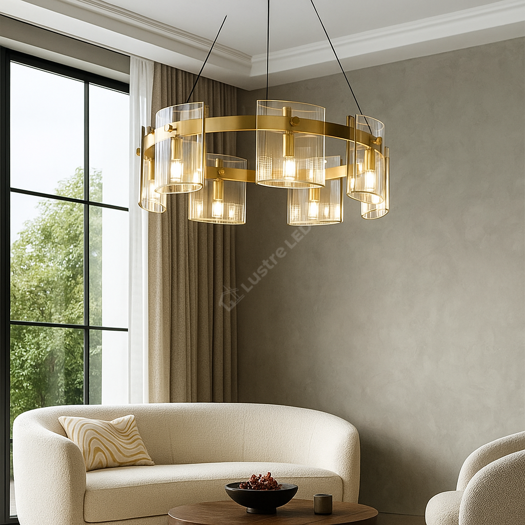Lustra LED Suspendata Faye G9X6 Modern Gold Glass AURIE / SUSPENDATA Chandeliers Crystal