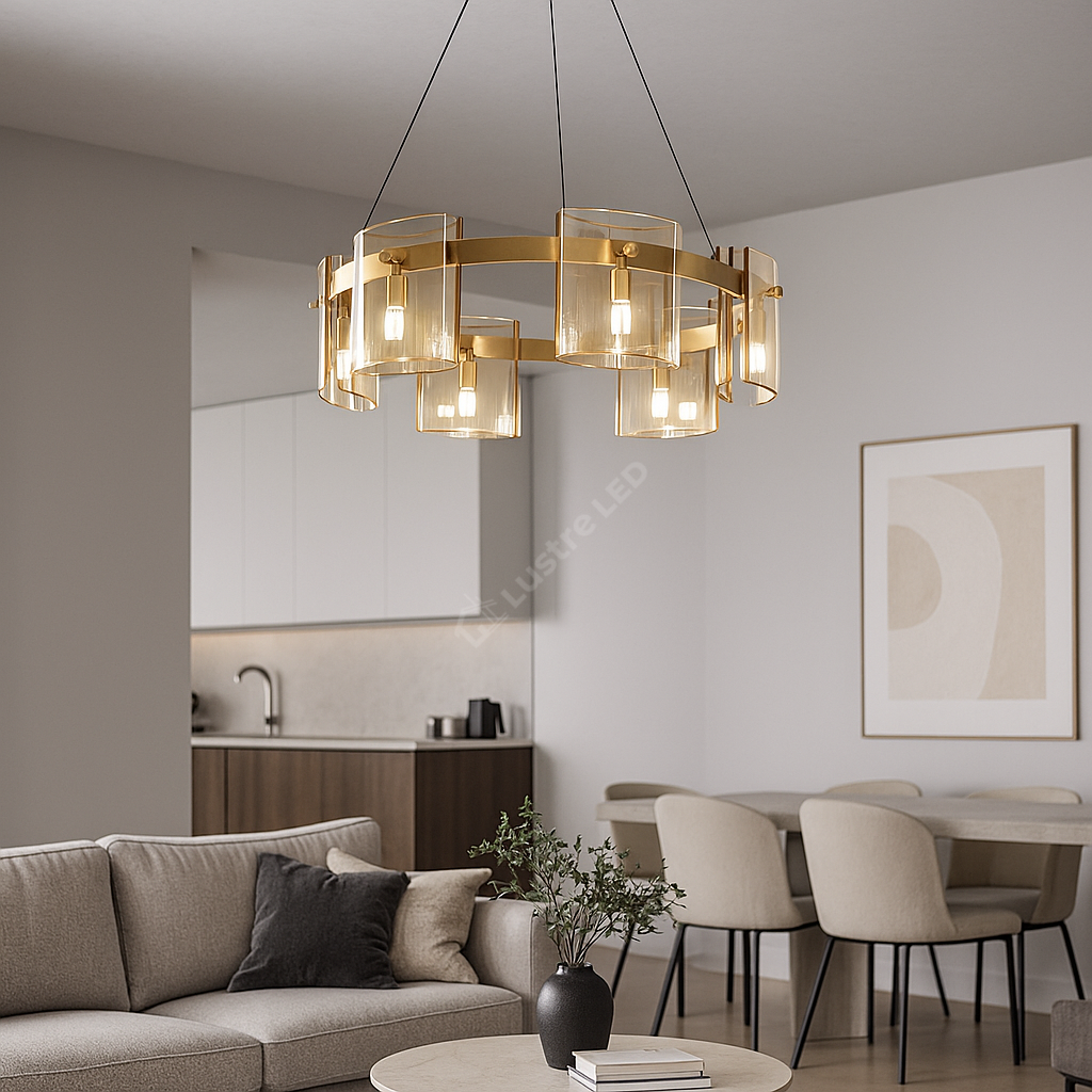 Lustra LED Suspendata Faye G9X6 Modern Gold Glass AURIE / SUSPENDATA Chandeliers Crystal