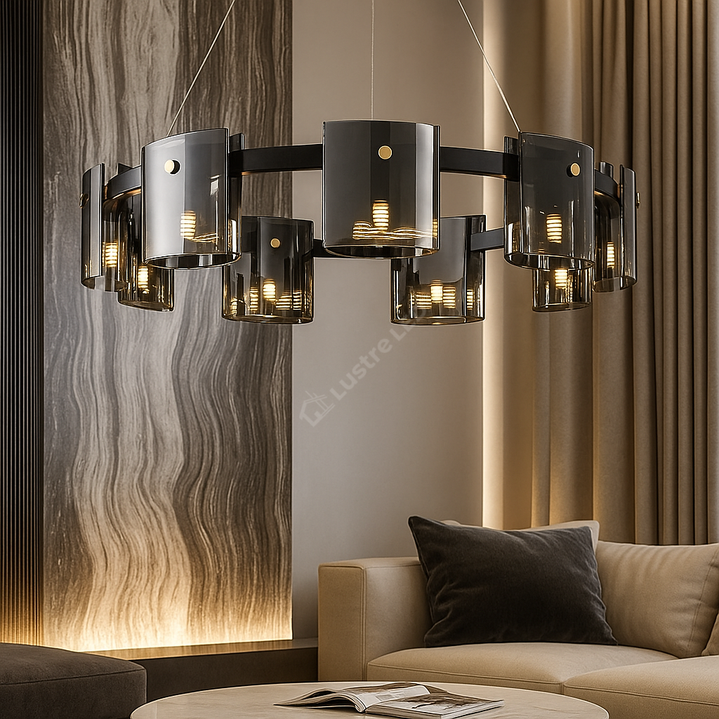 Lustra LED Suspendata Faye G9X9 Modern Black Glass NEAGRA / SUSPENDATE Lighting Fixtures