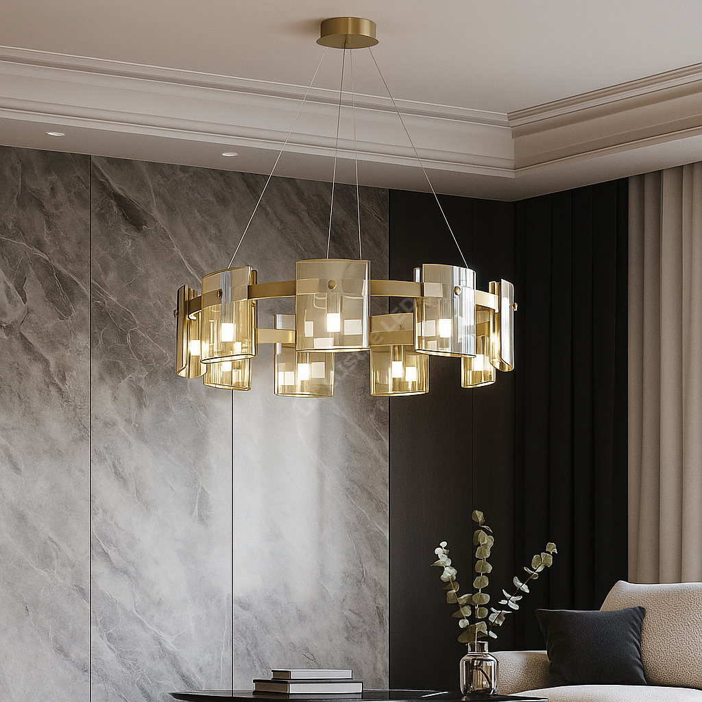 Lustra LED Suspendata Faye G9X9 Modern Gold Glass AURIE / SUSPENDATA Chandeliers Crystal