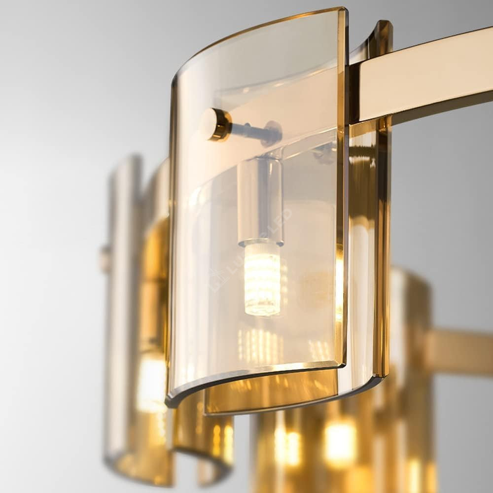 Lustra LED Suspendata 80cm 9xG9 Faye Gold Sticla Fumurie
