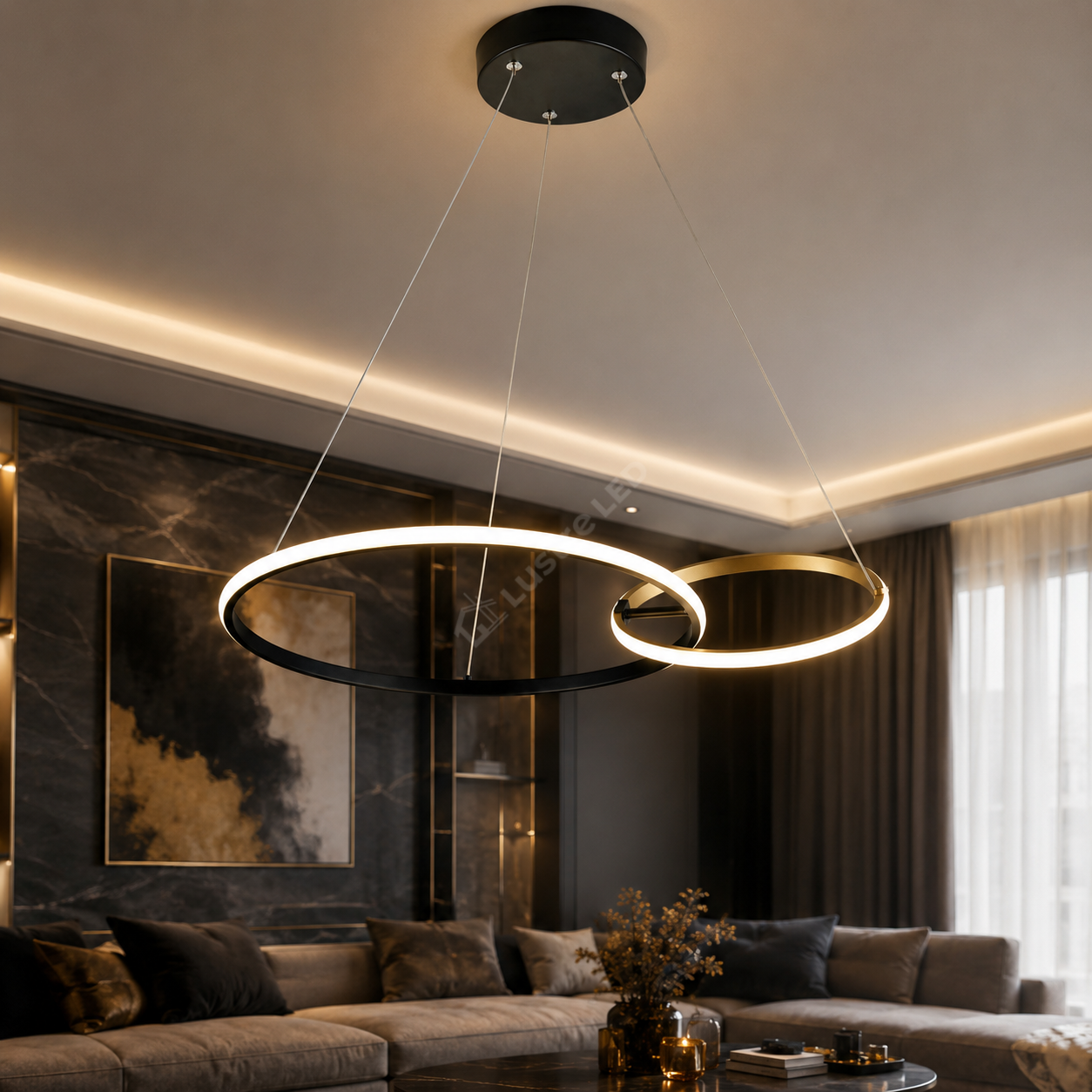 Lustra LED Suspendata ALLACCIO Black Gold 64CM Echivalent 150W
