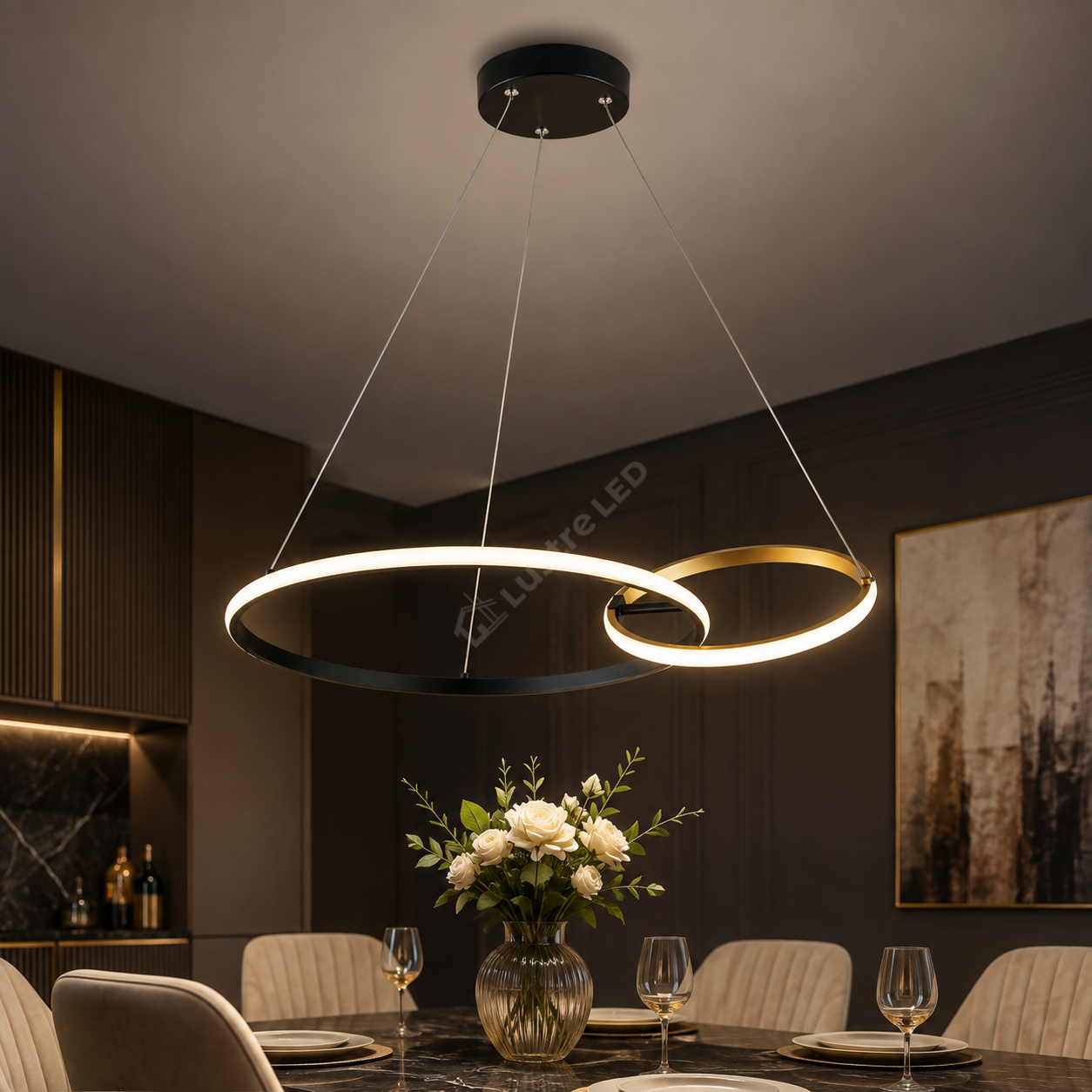Lustra LED Suspendata ALLACCIO Black Gold 64CM Echivalent 150W