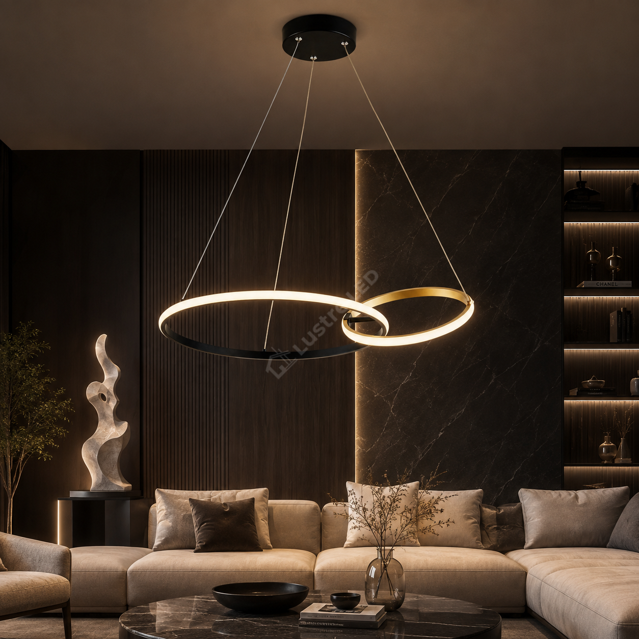 Lustra LED Suspendata ALLACCIO Black Gold 64CM Echivalent 150W